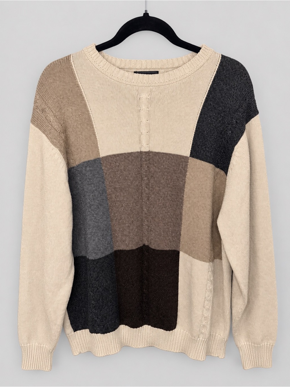 Dockers Geometric Sweater Cable Knit Mens Size XL Brown Beige Unique Retro Style
